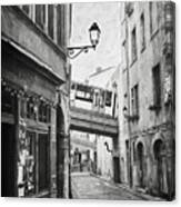 Street Scenes Of Vieux Lyon France Black And White Canvas Print