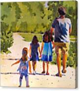 Strolling With Dad At Lemoine Point Canvas Print