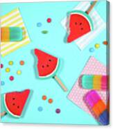 Summer Beach Vacation Theme Flatlay Styled With Watermelon And Ice Creams Canvas Print