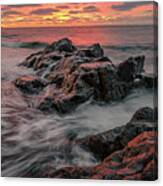 Sunrise On The Rocks, Fort Foster. Canvas Print