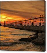 Sunset At Grand Haven Lighthouse Canvas Print