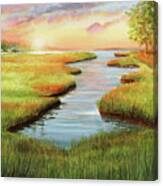 Sunset At Mill Creek Watercolor Canvas Print