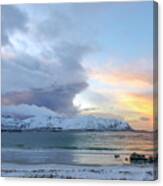 Sunset At Ramberg Beach, Lofoten, Northland Canvas Print