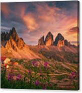 Sunset At Tre Cime Canvas Print