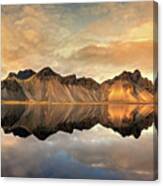 Sunset At Vestrahorn With Mirror Reflection. Iceland In Autumn. Canvas Print
