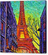 Sunset On Rue De L' Universite Paris Eiffel Tower Textural Impressionism Art Ana Maria Edulescu Canvas Print