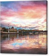 Sunset On The Rhone River Lyon France Canvas Print