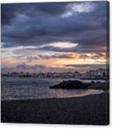 Sunset Over Giardini Naxos, Ocean To The Left, City To The Right Canvas Print
