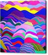 Sunset Over Rolling Hills  Patchwork Fields Painting Abstract Landscape Stylized Landscape Patterns In Landscape Patchwork Fields Sunset Over Lake Shapes And Patterns 3d Abstract Alien Alien Planet Canvas Print
