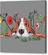 Super Cute Adorable Watercolor Basset Puppy Dog Lying In The Flowers Canvas Print