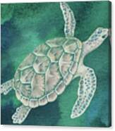Swimming Free In Teal Green Blue Sea Turtle Canvas Print