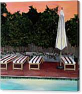 Swimming Pool At Twilight Painting By Linda Queally Canvas Print