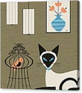 Tabletop Siamese With Bird Canvas Print