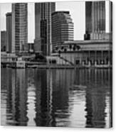 Tampa Bay Skyline Reflections And Cityscape - Black And White Canvas Print
