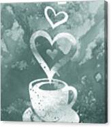 Teal Blue Silver Gray Watercolor Coffee Cup Cafe Art Canvas Print