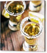 Tequila In Shot Glass With Lime And Salt Canvas Print