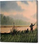 The Fly Fisherman With His Loyal Friend Painting by Bill Holkham