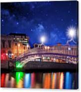 The Ha'penny Bridge On A Winter Night In Dublin Canvas Print