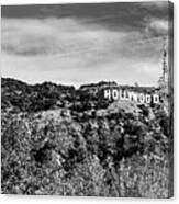 The Hollywood Sign And Mountain Landscape - Black And White Canvas Print