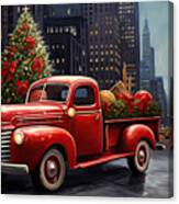 The Iconic Red Truck Brings Christmas Cheer To Downtown New York Canvas Print