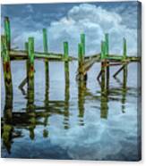 The Old Wooden Docks In The Fog And Clouds Canvas Print