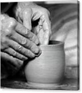 The Potter's Hands Bw Canvas Print