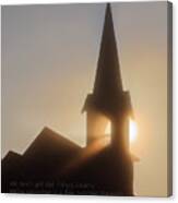 The Son's Lighthouse - Sun Rays In Fog Through Church Steeple With Bible Verse Canvas Print