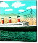 The Ss Leviathan Leaving New York City 1928 Postcard Canvas Print