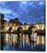 Tiber River At Sunset In Rome, Italy Canvas Print
