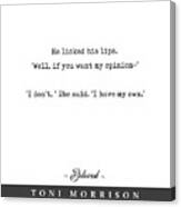 Toni Morrison, Beloved - Quote Print - Minimal Literary Poster 03 Canvas Print