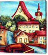 Town Landscape Painting, Bright Landscape Canvas Print