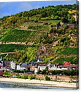 Town Of Kaub In The Rhine River Gorge, Watercolor On Sandstone Canvas Print