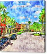 Tradition Square In Port St. Lucie, Florida - Pen And Watercolor Canvas Print