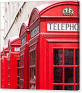 Traditional Red Telephone Booths In London Canvas Print