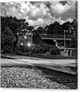 Train And Tracks In Black-white Canvas Print