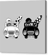 Trendy Jersey Surf Couple Go Surfing In Open Top Retro Cars - No Background Canvas Print