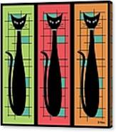 Trio Of Cats Green, Salmon And Orange On Black Canvas Print