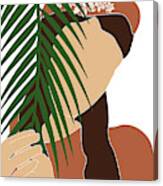 Tropical Reverie 12 - Modern, Minimal Illustration - Girl And Palm Leaves - Aesthetic Tropical Vibes Canvas Print