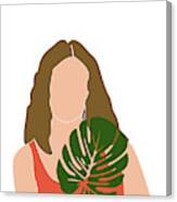 Tropical Reverie 18 - Modern, Minimal Illustration - Girl And Palm Leaves - Aesthetic Tropical Vibes Canvas Print