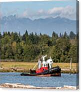 Tugboat Pulling Log Boom On The Fraser River Canvas Print