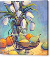 White Tulips And Fruits Canvas Print