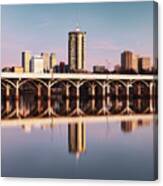 Tulsa City Skyline And Arkansas River Reflections 1x1 Canvas Print