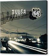 Tulsa Western Gateway Arch Along The Mother Road Route 66 In Sepia Canvas Print