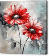 Turquoise And Red Flower Art Canvas Print