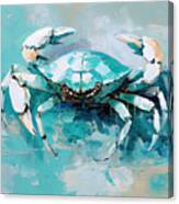 Turquoise And White Crab - Turquoise And White Art Canvas Print