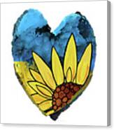 Ukranian Flag Sunflower Heart - Love For Ukraine Canvas Print
