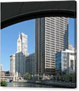 Under North Columbus Drive -- Buildings Along The Chicago River In Chicago, Illinois Canvas Print