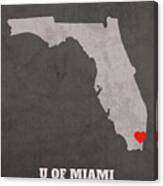 University Of Miami Coral Gables Florida Founded Date Heart Map Canvas Print