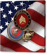 U.s. Marine Sergeant - Usmc Sgt Rank Insignia With Seal And Ega Over American Flag Canvas Print