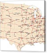 Usa Highway Map Canvas Print